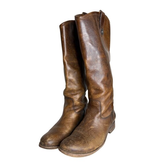 Frye Melissa Button Pull On Boots Womens Size 7 B Brown Tall Distressed Leather - Picture 2 of 8